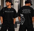 BOLD AS A LION P&M Reserve black tee, front and back