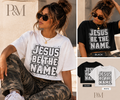 P&M Jesus Be The Name women's crop top in white and black